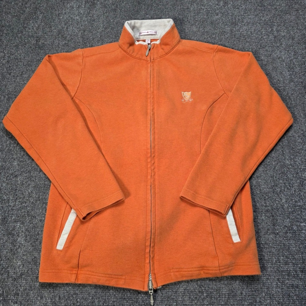 Peter Millar Orange Fleece Zip Up Jacket Women Size S Golf Embroidered Soft